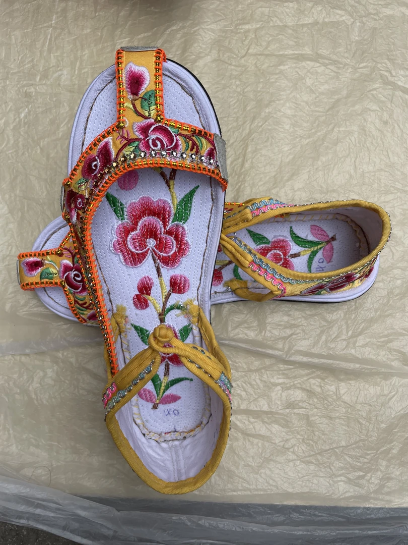 男式手工绣花布皮拉塌凉鞋中国风复古古风