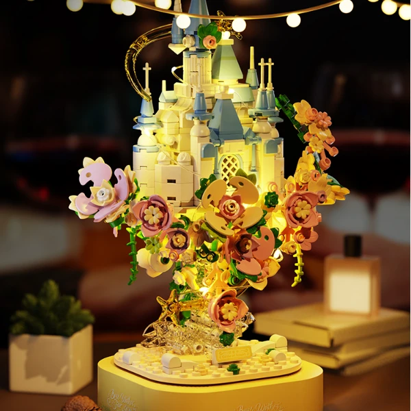未及花予城堡音乐盒积木玩具摆件女友生日礼物