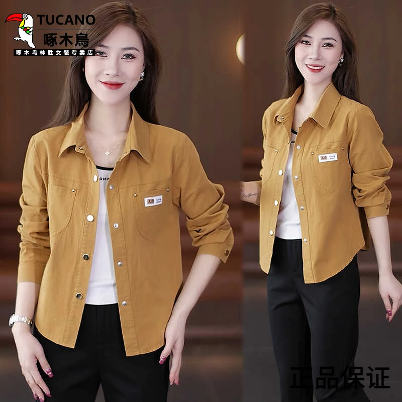 啄木鸟短款衬衫女长袖2025春秋新款洋气质减龄休闲时尚气质显瘦上