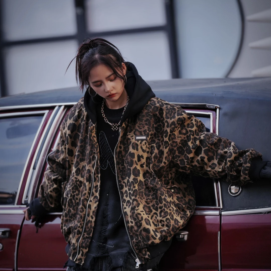 冬季美式复古豹纹夹克棉服重磅情侣百搭水洗休闲连帽棉衣外套潮牌