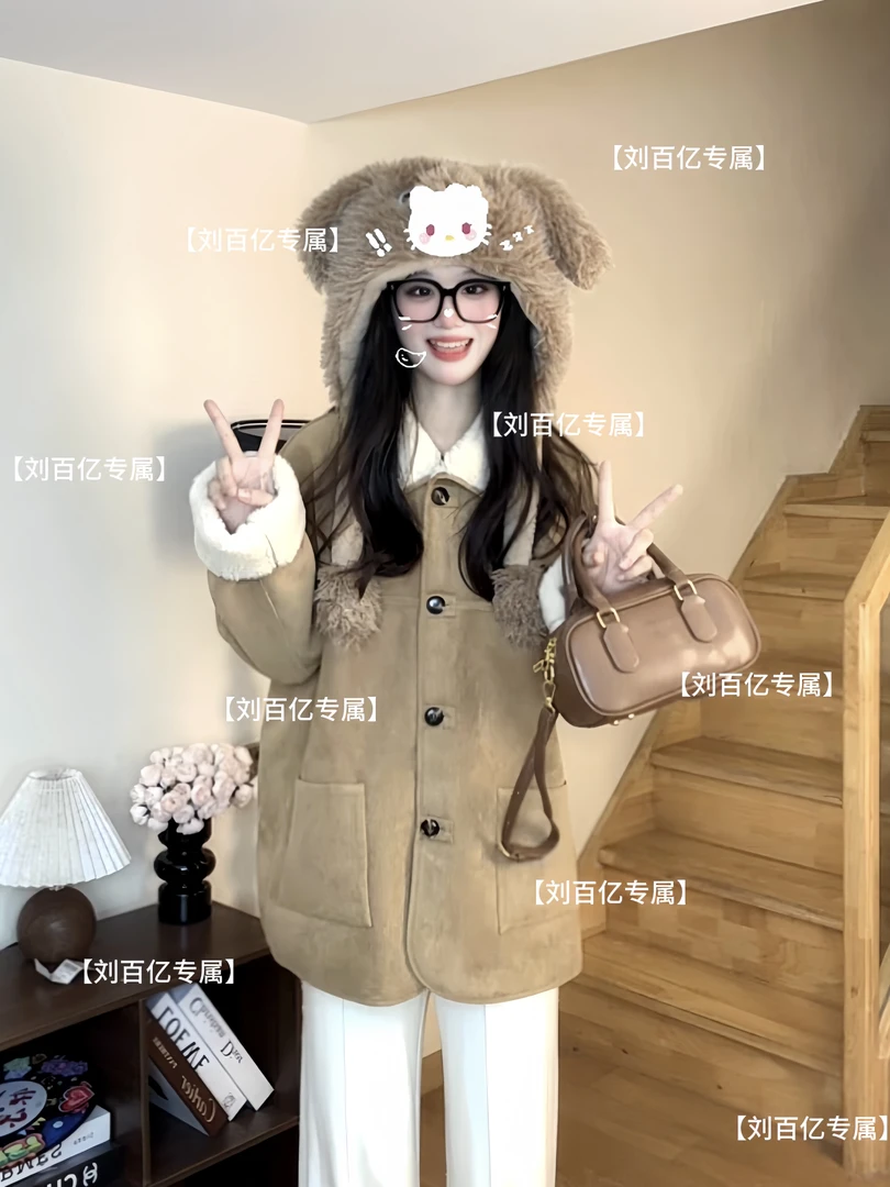 两面穿皮毛一体羊羔毛外套女秋冬别致慵懒加厚翻领羊羔绒保暖大衣