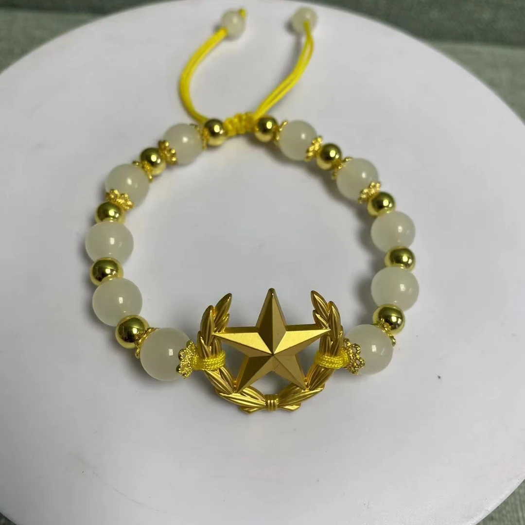 锌合金布艺手链 五角星领花珠子手链兵哥哥手工编织送军嫂礼物