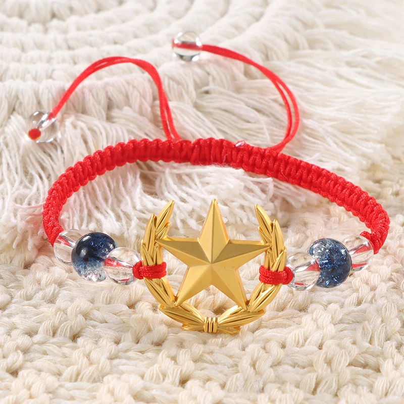 锌合金布艺手链 领花手链水晶珠款兵哥哥手工编织可调节送军嫂