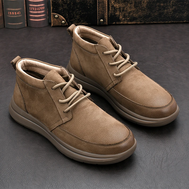 男士休闲复古真皮马丁靴男款2024新款中帮英伦风软底软牛皮靴子男