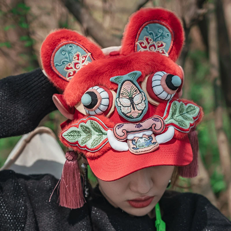 芽小七原创手工红莲花棒球帽子男中国风休闲防晒帽情侣款女夏季