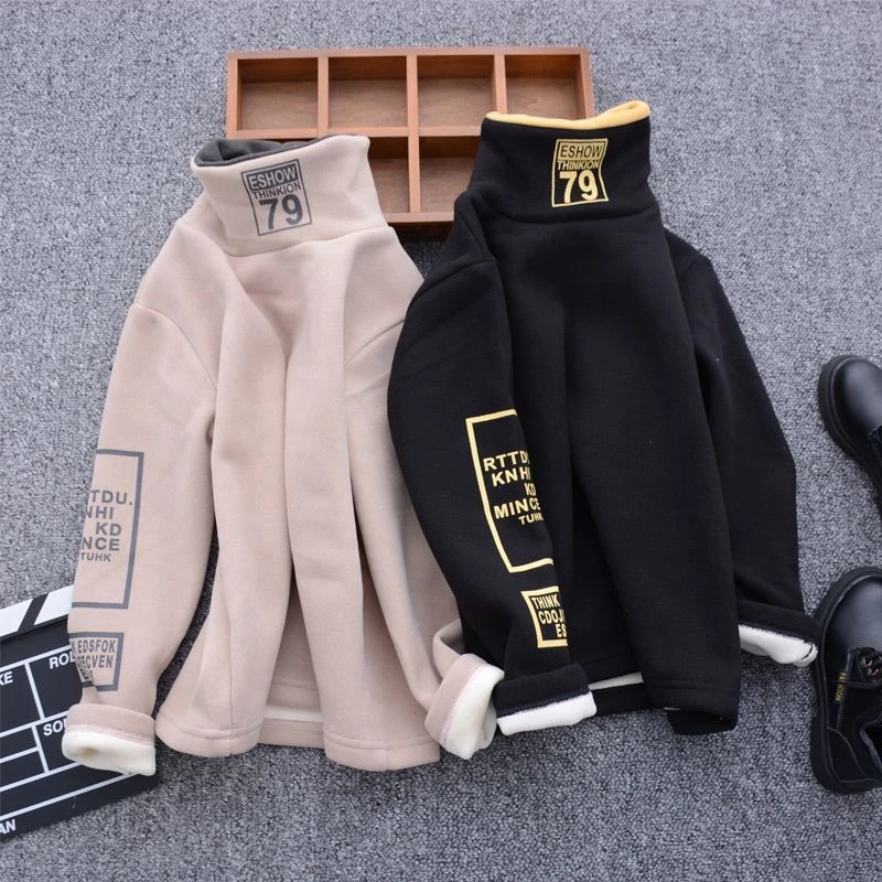 儿童卫衣加绒加厚男女童秋冬装中大童冬季长袖T恤儿童高领打底衫