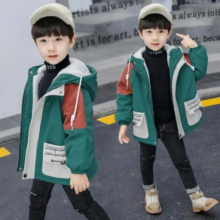 【冬季大促】男童加绒加厚风衣2023新款儿童中大童外套小男孩帅气