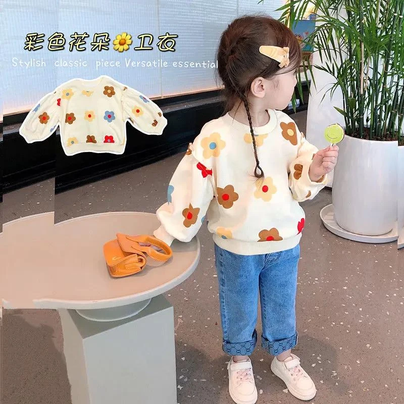 静静潮童女童卫衣秋冬加绒新款韩版套头宽松长袖恤中小女