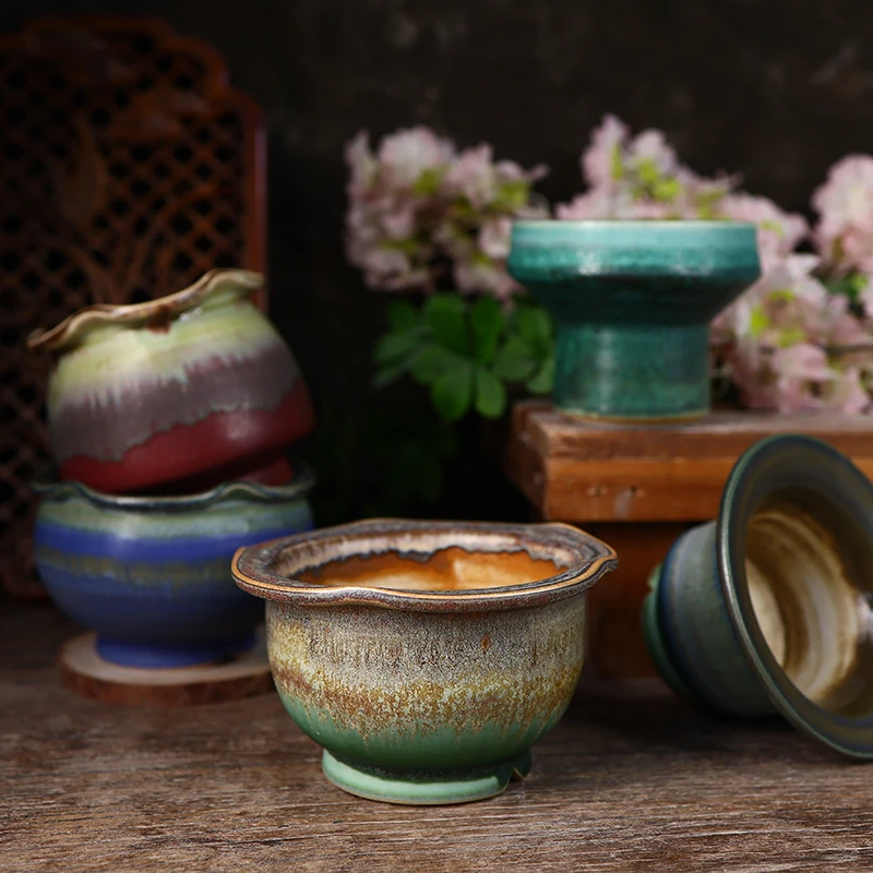 素瓷陶瓷多肉花盆拼盘群生复古国风细闪创意个性景德镇花盆手工