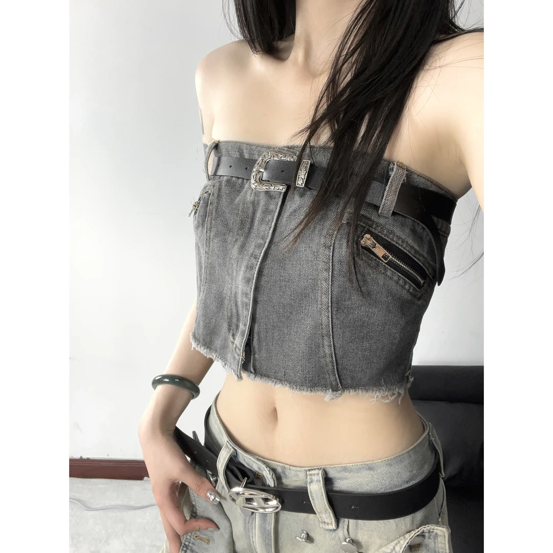 夏季欧美辣妹简约百搭牛仔抹胸