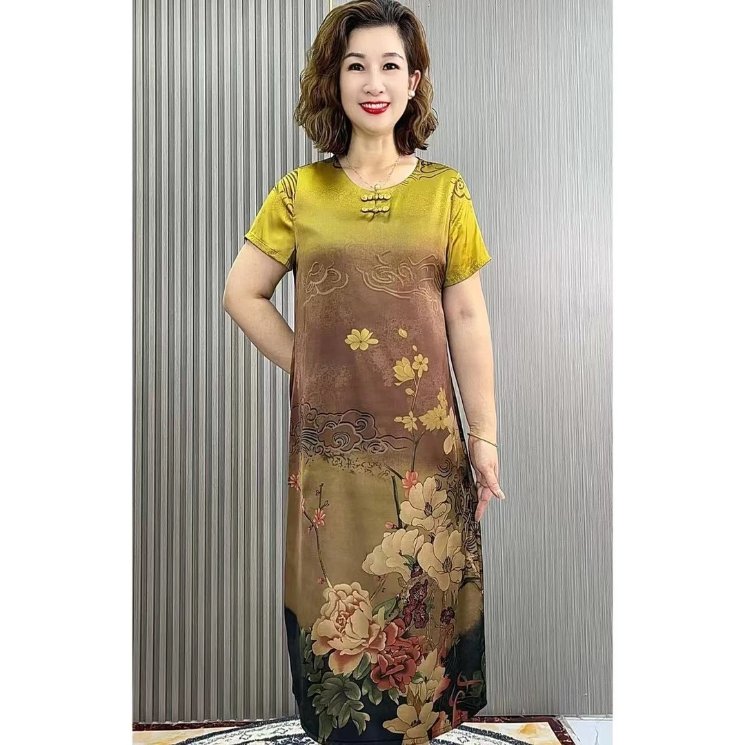 【奢洋】新款时尚气质宽松大码减龄妈妈装连衣裙（金玉满堂）