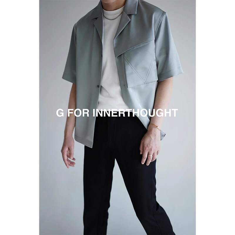 G FOR INNERTHOUGHT|醋酸混纺双面缎感立体袋古巴领刺绣短袖衬衫