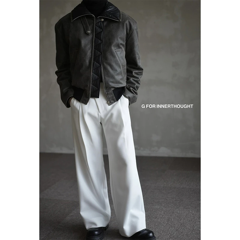 G FOR INNERTHOUGHT|西班牙进口奢侈棕黑作旧牛皮白鹅绒羽绒夹克