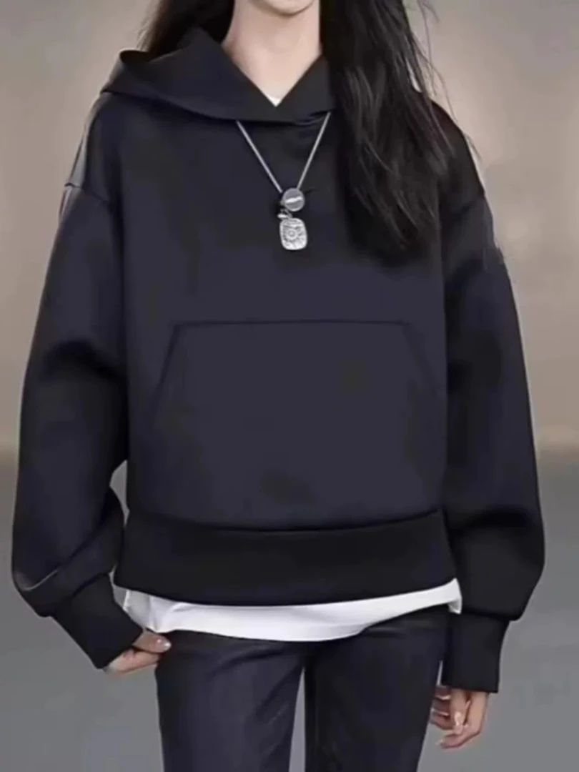 【商场同款】秋冬新款纯色时尚休闲百搭宽松套头连帽衫长袖卫衣女