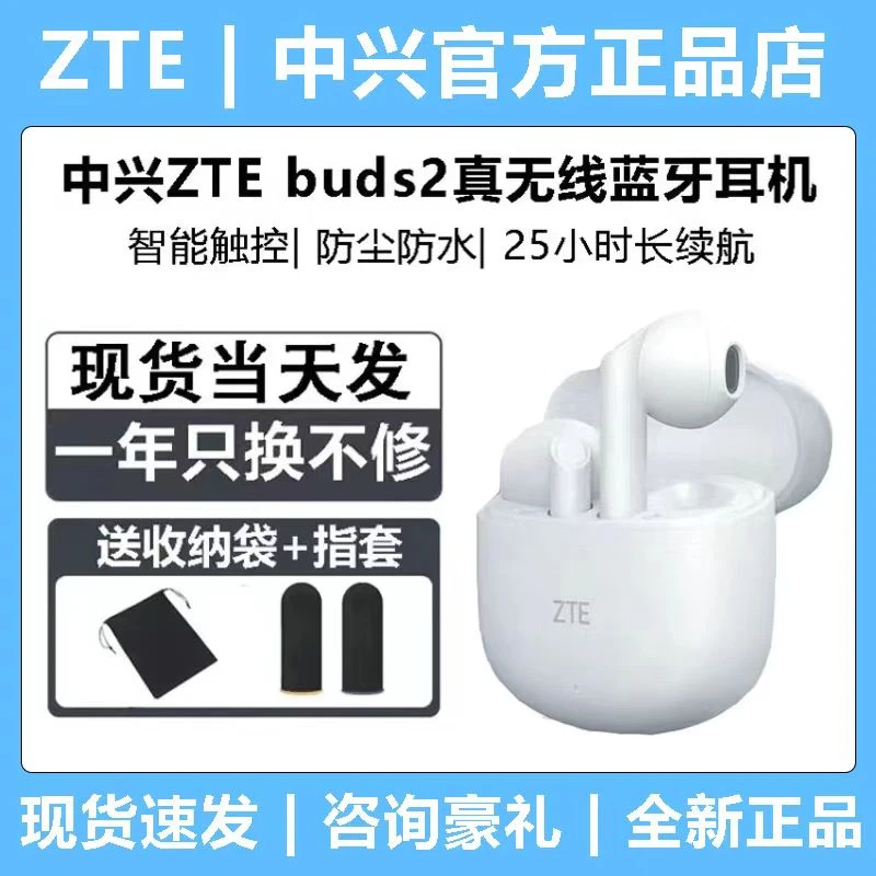ZTE/中兴 Buds 2 安卓无线蓝牙耳机便携通用降噪运动半入耳式耳机