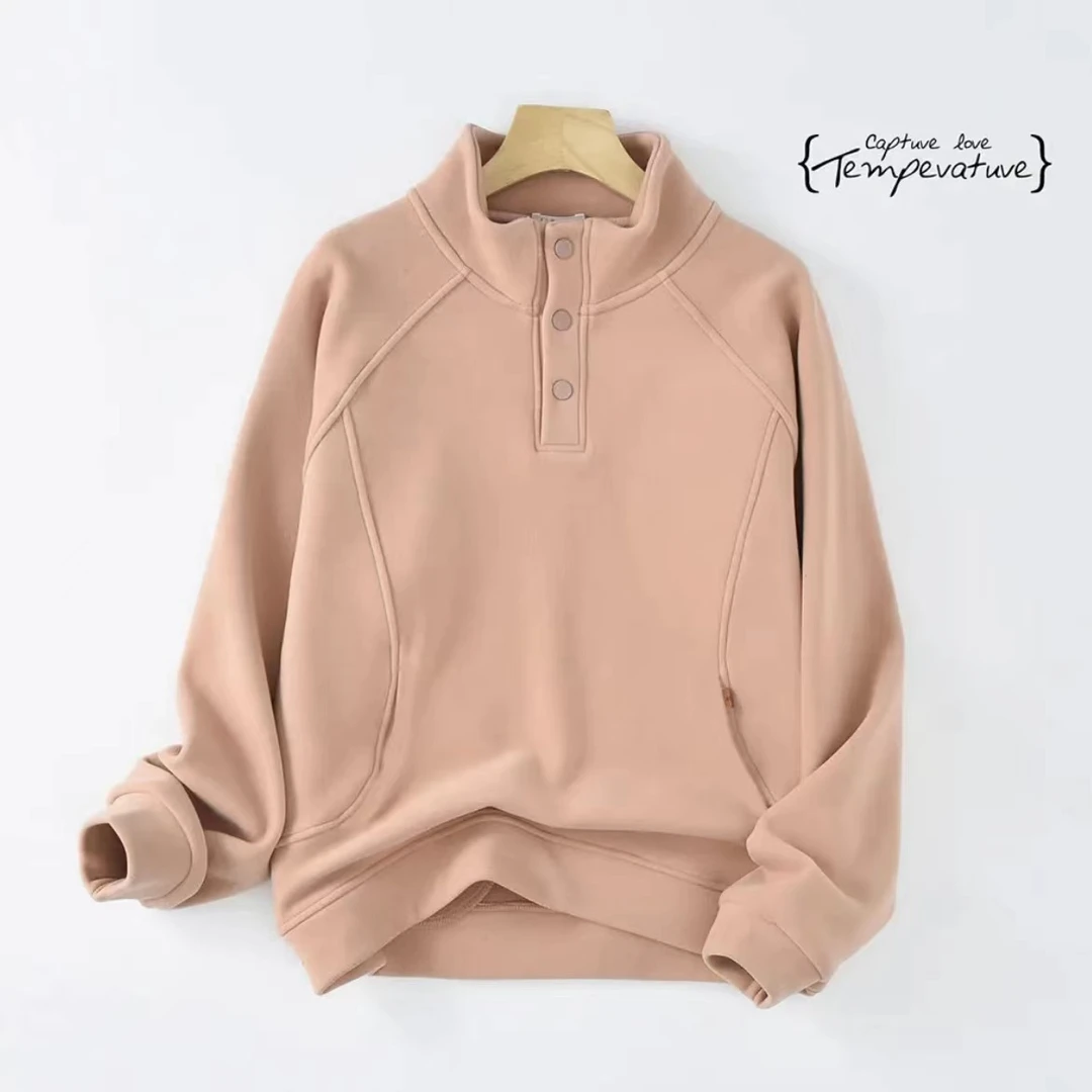 即墨卫衣女【三粒扣】冬季加绒加厚高领百搭宽松显瘦套头防风上衣68