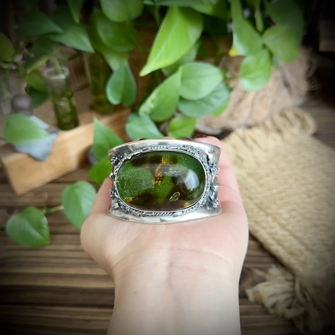 【古香古色】复古s925银蜜蜡琥珀手镯（开口可调节）