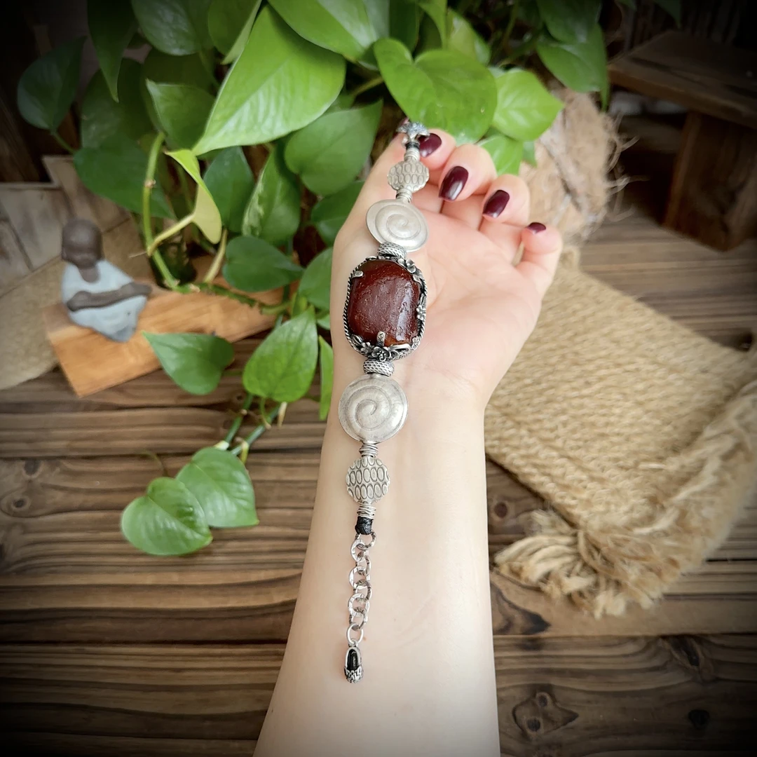 【古香古色】原创复古s925银蜜蜡琥珀手链（适合18cm手围以内）