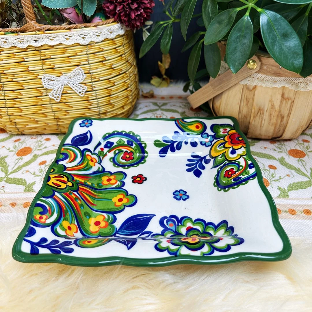 【妮娜专属】新疆包邮【托斯卡纳】手绘8寸方盘防烫简约轻奢餐具欧式