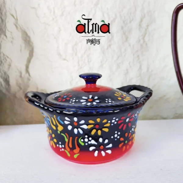 新疆包邮【蓝贵夫人红】家用手绘釉下彩欧式6.5寸双耳带盖炖盅