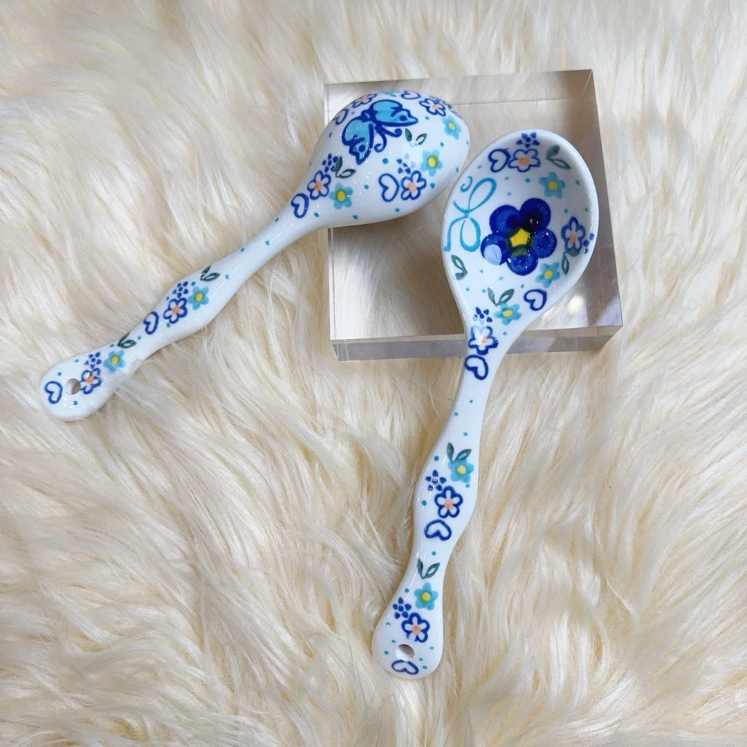 新疆包邮【勿忘我】六只装陶瓷勺 手绘防烫耐磨加厚家用6个