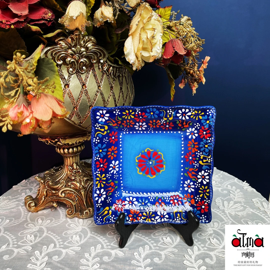 【妮娜专属】新疆包邮【蓝贵夫人】手绘8寸方盘防烫简约轻奢餐具欧式