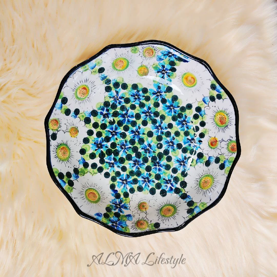 阿勒玛 新疆包邮 【幽兰湖畔】手绘圆盘耐磨轻奢12寸大盘鸡餐盘