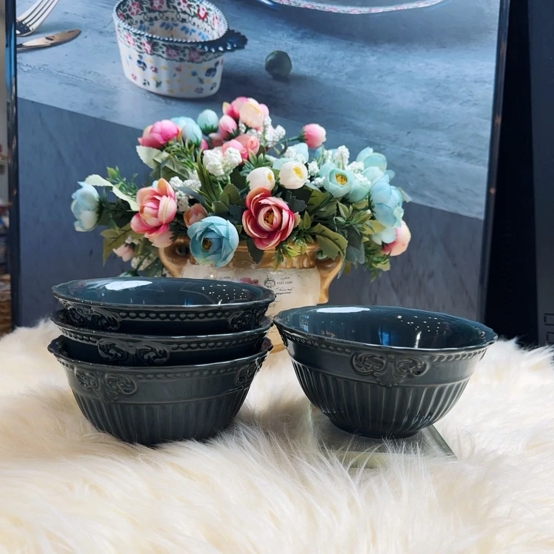 阿勒玛 新疆包邮【维斯塔】四只装6寸汤饭碗手绘釉下彩复古家用加厚