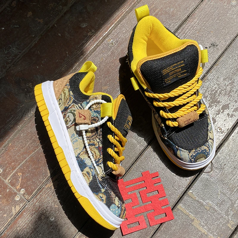 设计款厚款胖胖面包鞋棕黄色情侣休闲潮鞋百搭老爹鞋黑黄耐脏男鞋