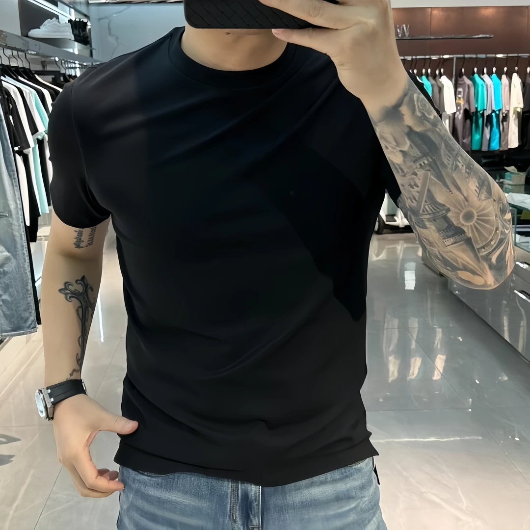【源头工厂】男士纯棉短袖T恤品质简约高档纯色打底衫修身男装圆领