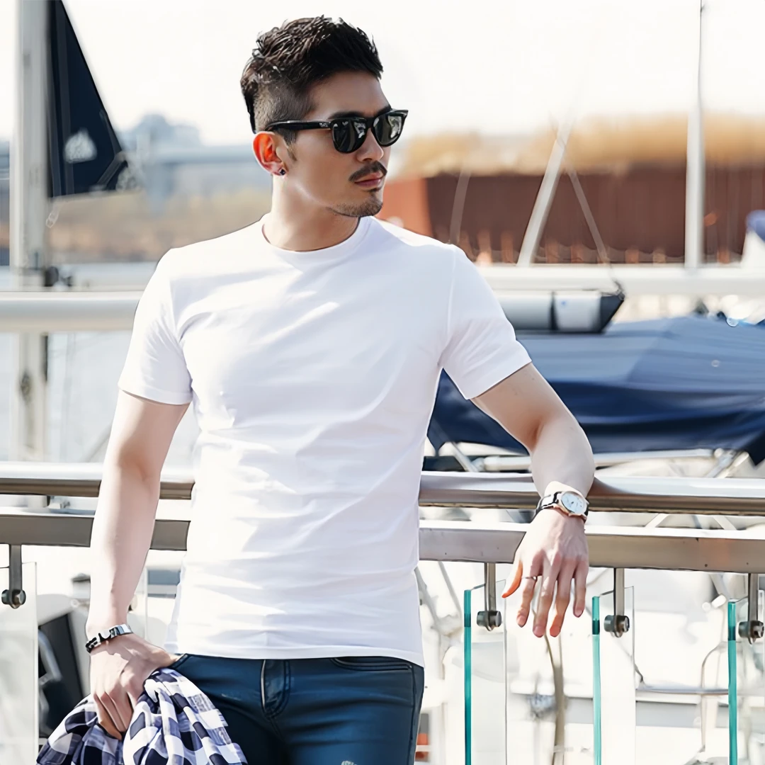 【源头工厂】短袖男士T恤纯棉品质打底衫半袖韩版修身圆领休闲短袖