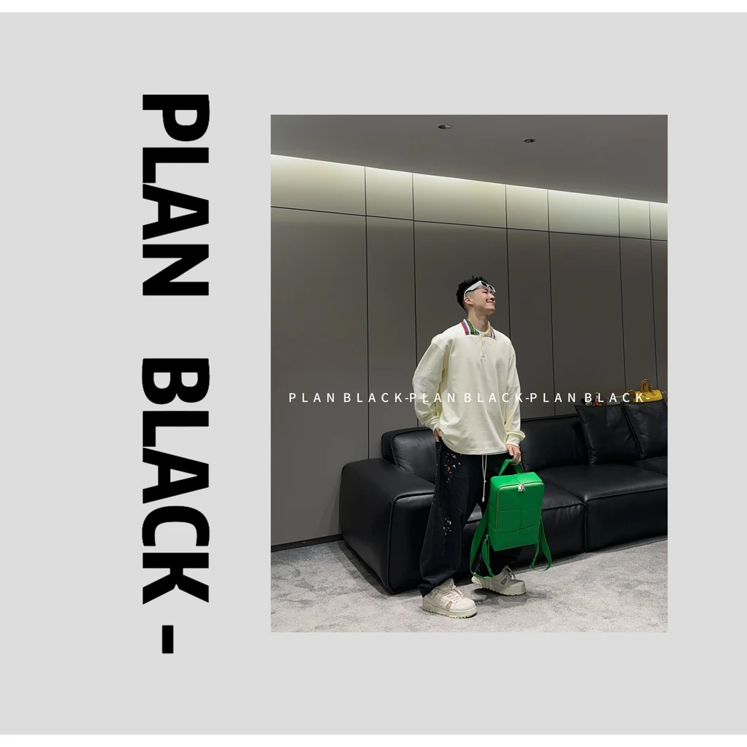 RICH陈发财【时间学派】针织领拼接！新款设计针织拼接长袖T恤3915