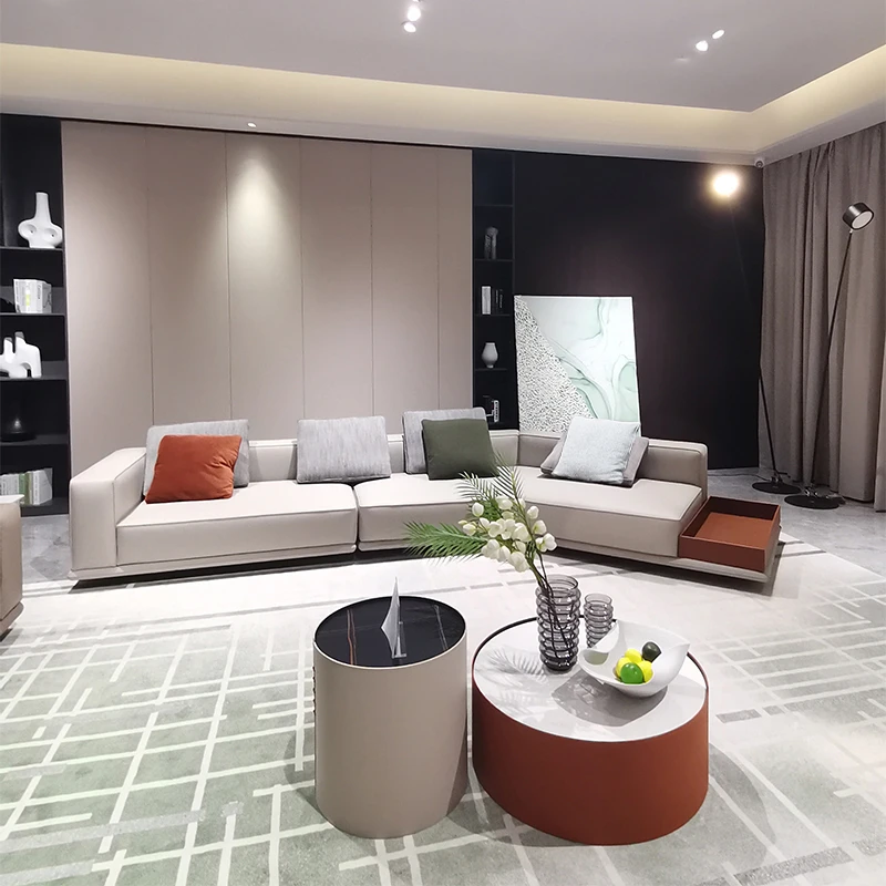 DAWOOD大屋意式极简客厅大户型家用皮艺地平线转角沙发A-SF2264-1