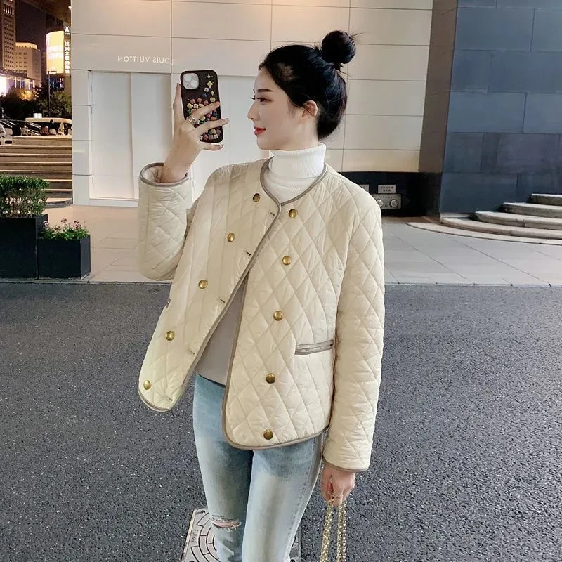 【有运险】轻薄菱格小香风撞色棉服外套气质女保暖小个子短款上衣