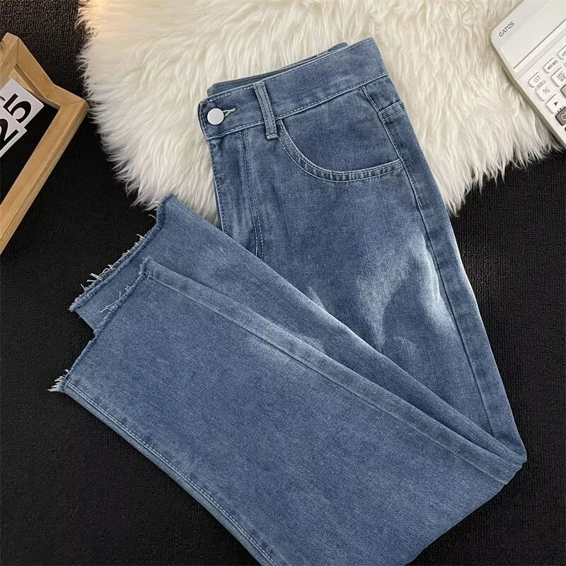 美式复古牛仔裤潮牌男生时尚百搭新款潮流时尚休闲直筒毛边裤子潮