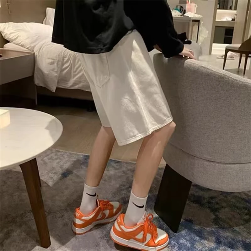 复古嘻哈多口袋休闲五分中裤牛仔裤短裤男裤水洗宽松直筒裤阔腿裤