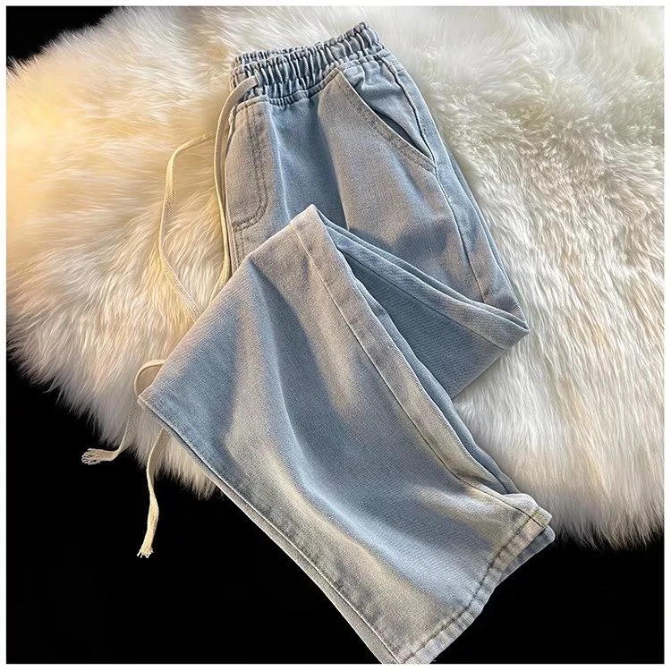 2024时尚牛仔裤男款水洗复古牛仔裤子男秋季抽绳直筒裤大码休闲裤