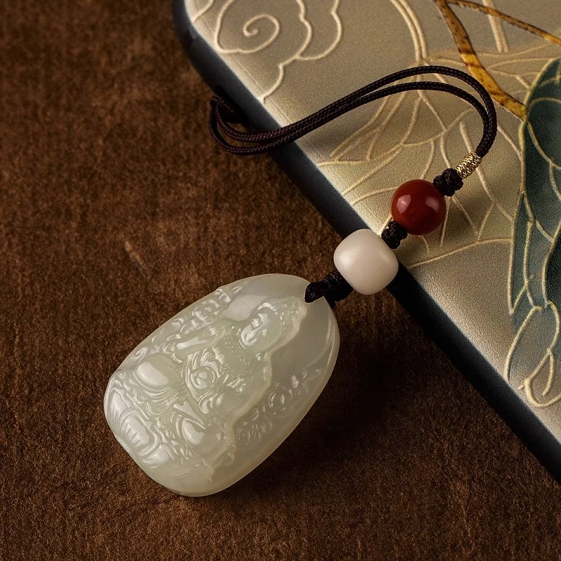 原创和田玉八大生肖本命佛男女手机链挂件饰短款高颜值古风小吊坠