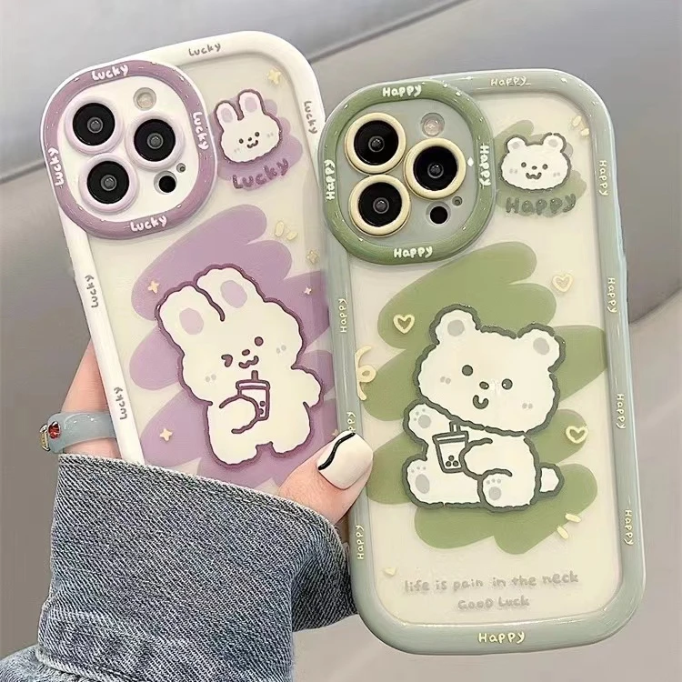 可爱兔子小熊适用华为vivo小米oppo苹果手机壳女iPhone15/14/13