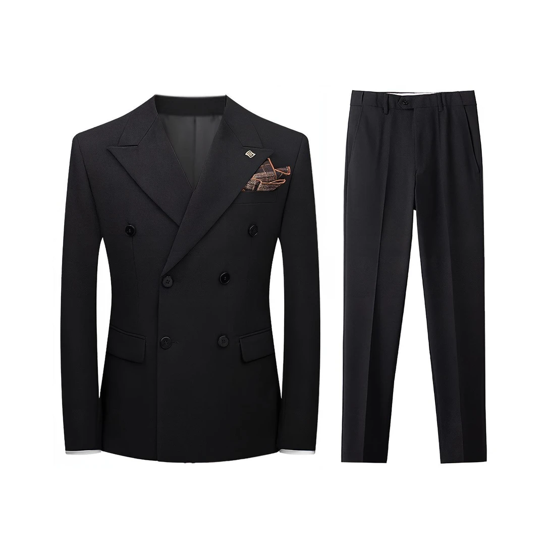 双排扣二件套新郎结婚套装商务休闲西装套装男士上班族英伦风修身