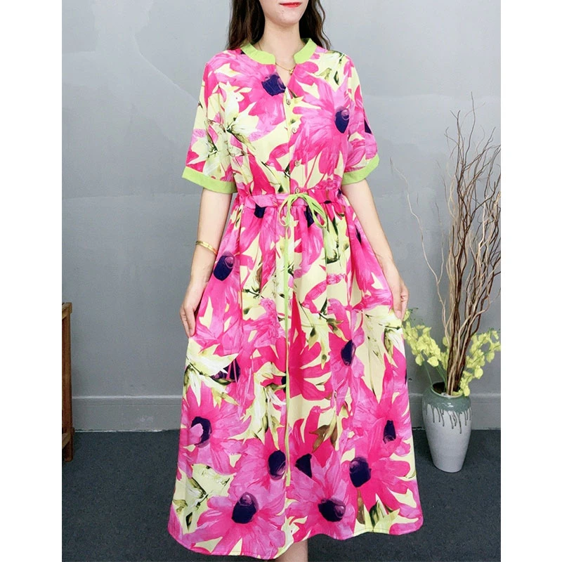 6987#夏季新款时尚洋气印花长裙连衣裙舒适透气显瘦长款夏天裙子