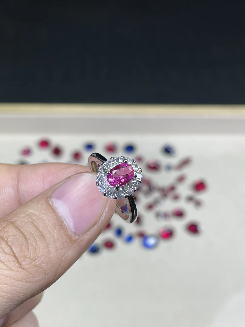 JUJINGE-005帕帕拉洽小戴妃玫红火龙果色小戒指无礼盒