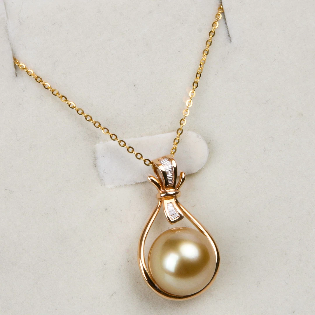 【蔓蔓甄选DZ20】菲律宾金珍珠18K金镶嵌吊坠12-13MM（赠银链）