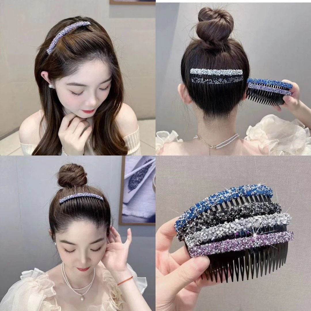 气质炫彩亮片夏天刘海插梳倒插顶夹碎发百搭插梳头饰网红黑色发饰
