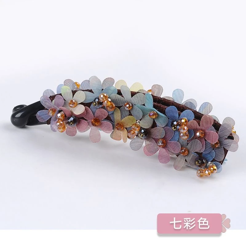 韩版绢纱小碎花香蕉夹竖夹成人马尾发夹布艺大号防滑扭夹头饰竖卡