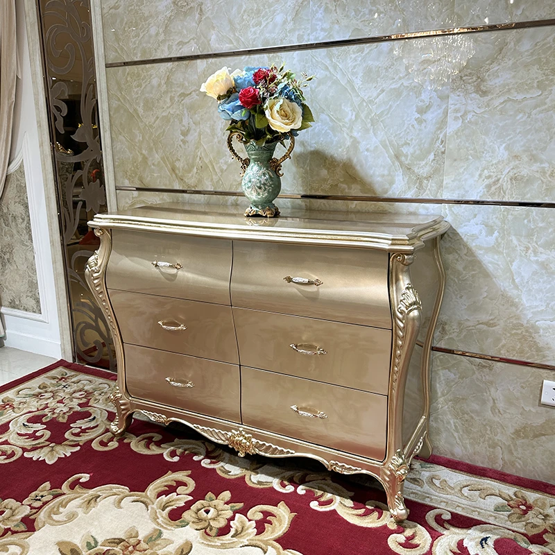 法式奢华 玄关柜 别墅客厅奢华香槟实木边柜家用置物架玄关台