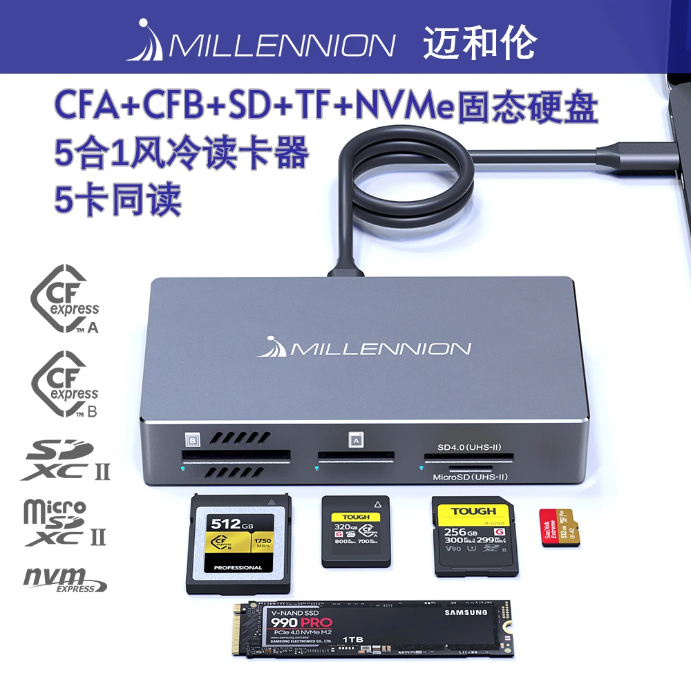 迈和伦CFA+SD4.0+TF4.0多功能usb高速读卡器UHS-II苹果手机type-c