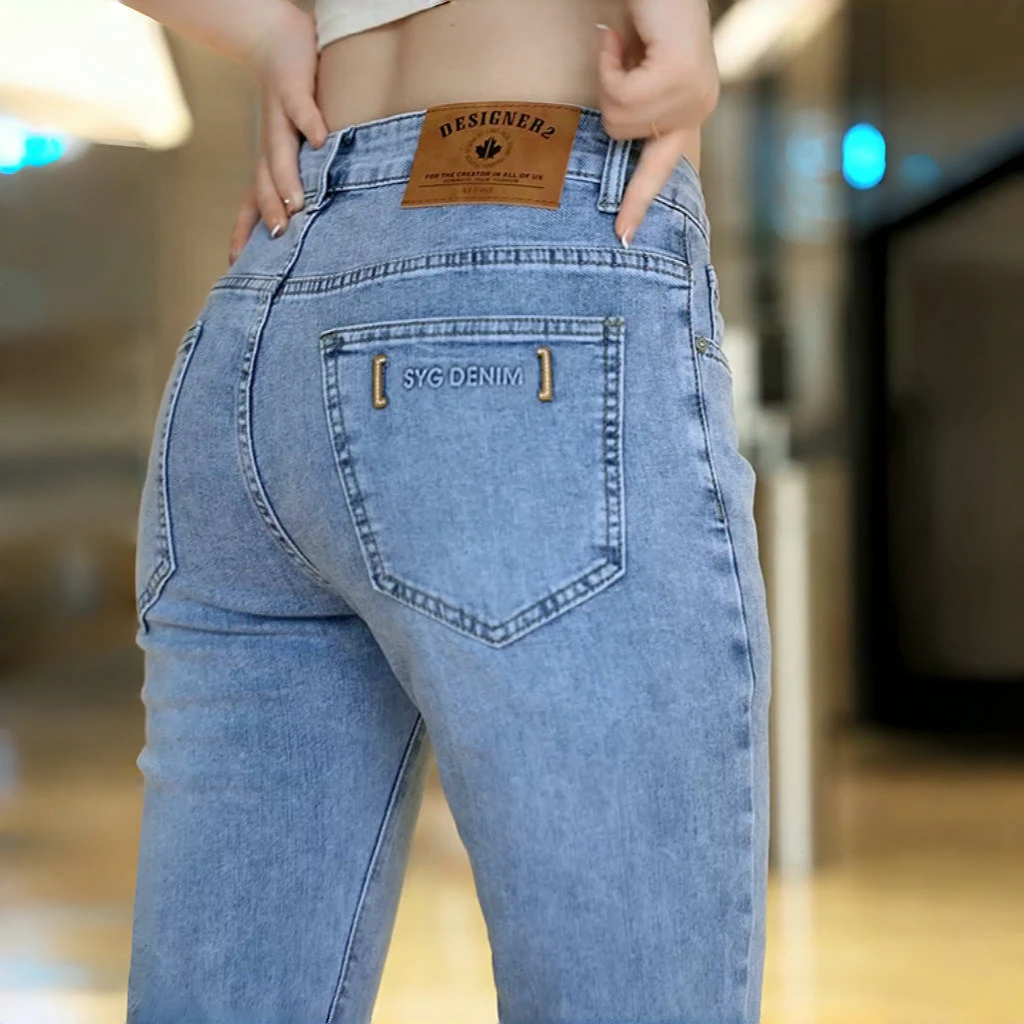 夏季新款牛仔裤男士韩版潮流休闲修身小脚薄款弹力运动直筒长裤子