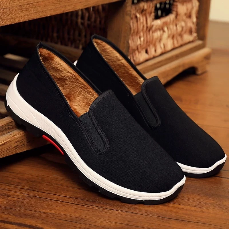 福利冬季加厚加绒老北京布鞋男士棉鞋一脚蹬防滑耐磨劳保爸爸鞋