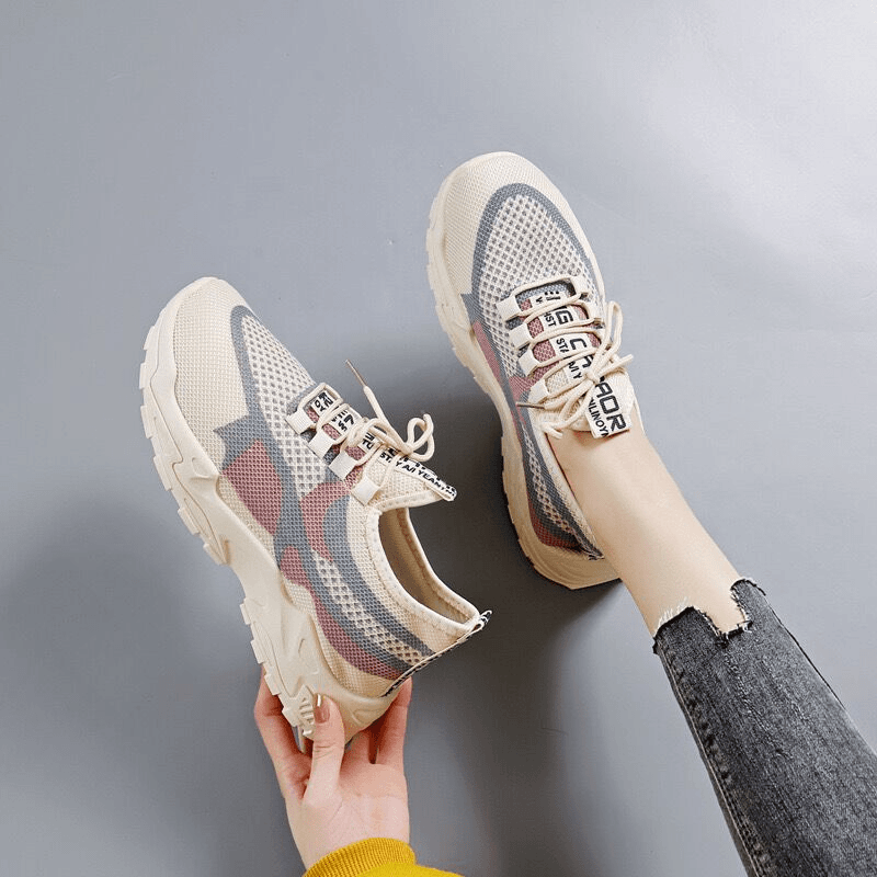 2024新款韩版飞织网面老爹鞋夏季透气百搭运动鞋防滑软底跑步鞋